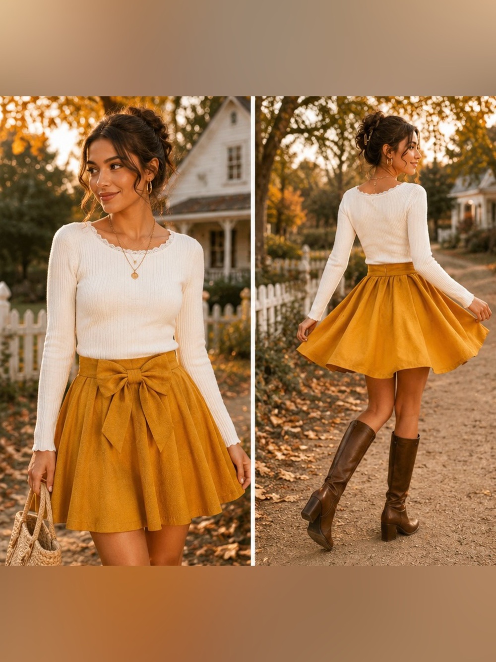 Mustard Yellow Bow Front Skater Skirt | Cottagecore Coquette Mini Skirt Size M